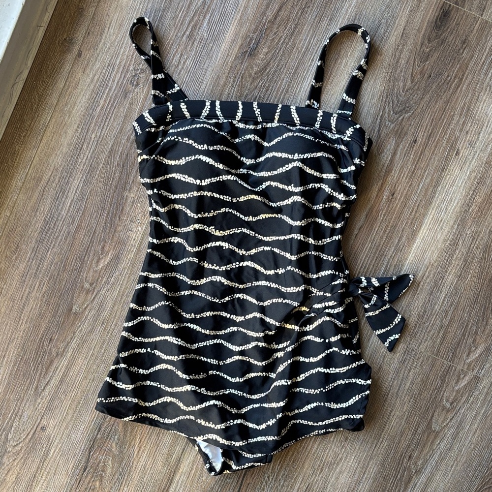Vintage inspired Black, White Gold One Piece Swimsuit 10